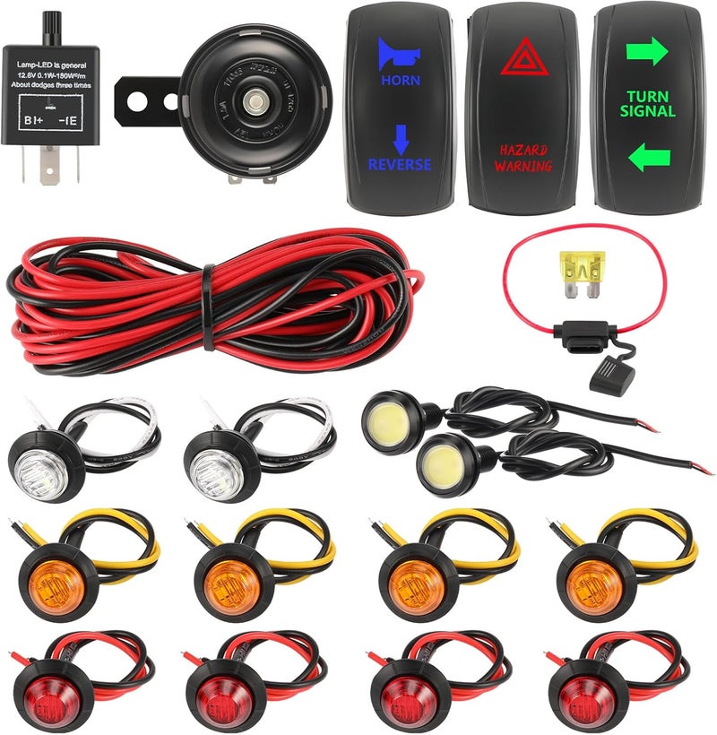 ISINFLASH UTV Turn Signal Kit with Horn, Universal Street Legal Set with Rocker Switch Hazard Lights Flasher Relay Compatible with Polaris RZR Ranger Turbo Can-Am Golf Carts Kawasaki Teryx - Image 1